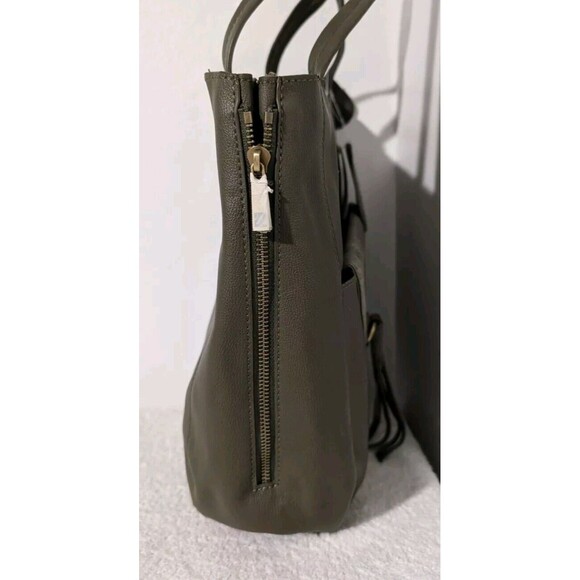 Anthropologie Viola Convertible Tote & Clutch Bag Olive Green NWT Pebble Leather - Picture 7 of 12